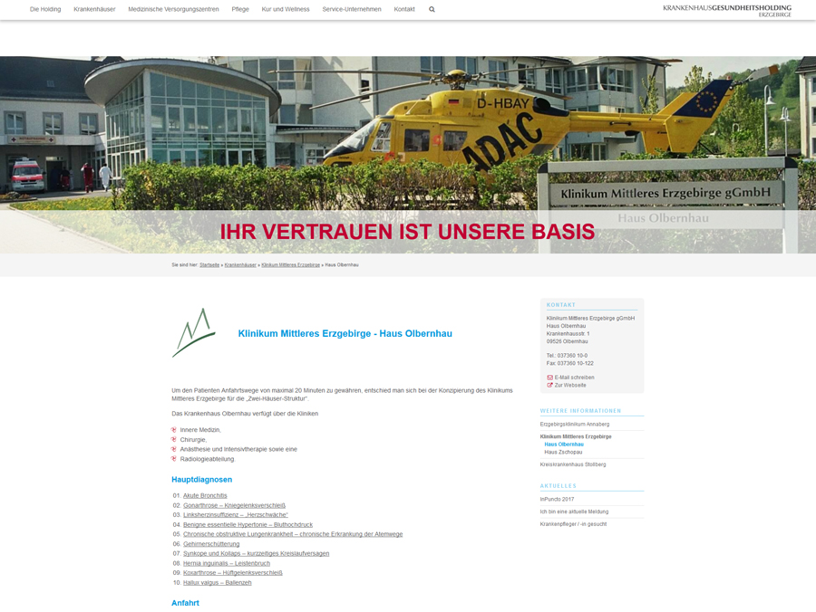 Webseite Krankenhaus Holding Erzgebirge