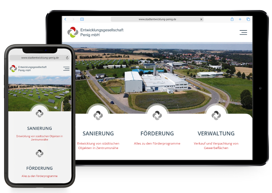 Vorschau der Webseite Stadtentwicklung Penig auf Handy und Tablet