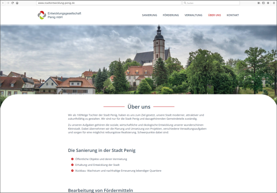 Vorschau auf die Webseite der Stadtentwicklung Penig